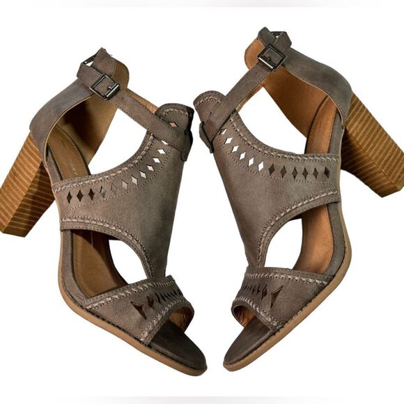 REPORT ROSELET Heeled Sandal Ankle Zip Women’s 10 Gray/Tan Exceptional! - Picture 4 of 14